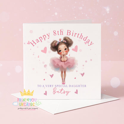 Personalised Ballerina Card – Pink Tutu Birthday Keepsake for Girls - Front Only
