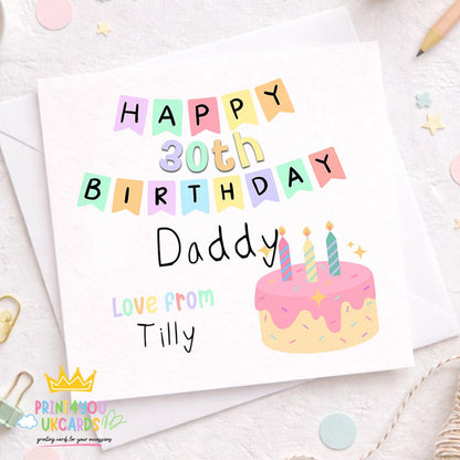 Second view of the personalised pastel bunting and cake birthday card design