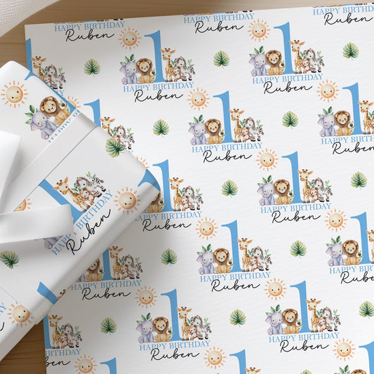Printed safari wrapping paper shown as wrapping paper