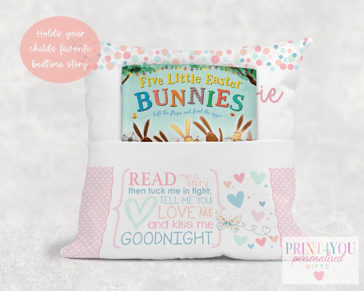 Personalised butterfly book cushion with insert included, custom name