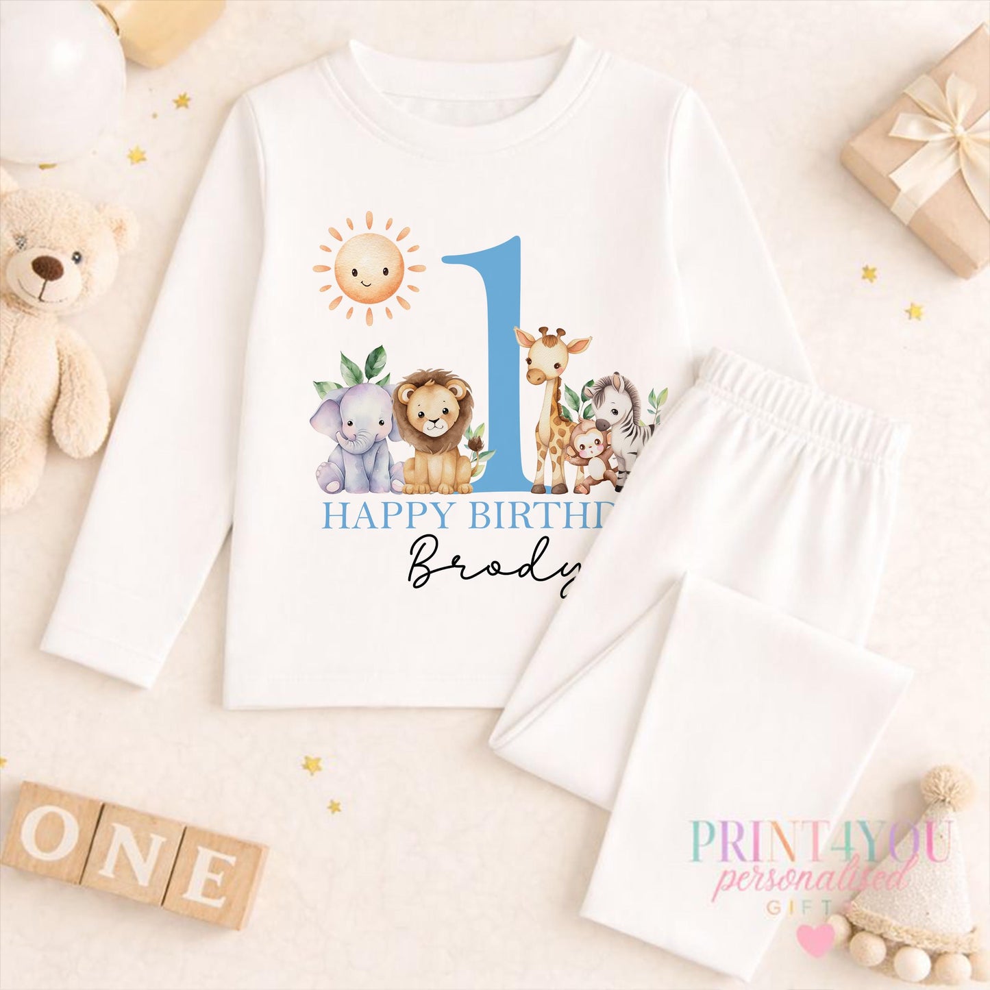 Personalised 1st Birthday T-Shirt – Custom Baby Safari Shirt | Soft Cotton, Machine Washable