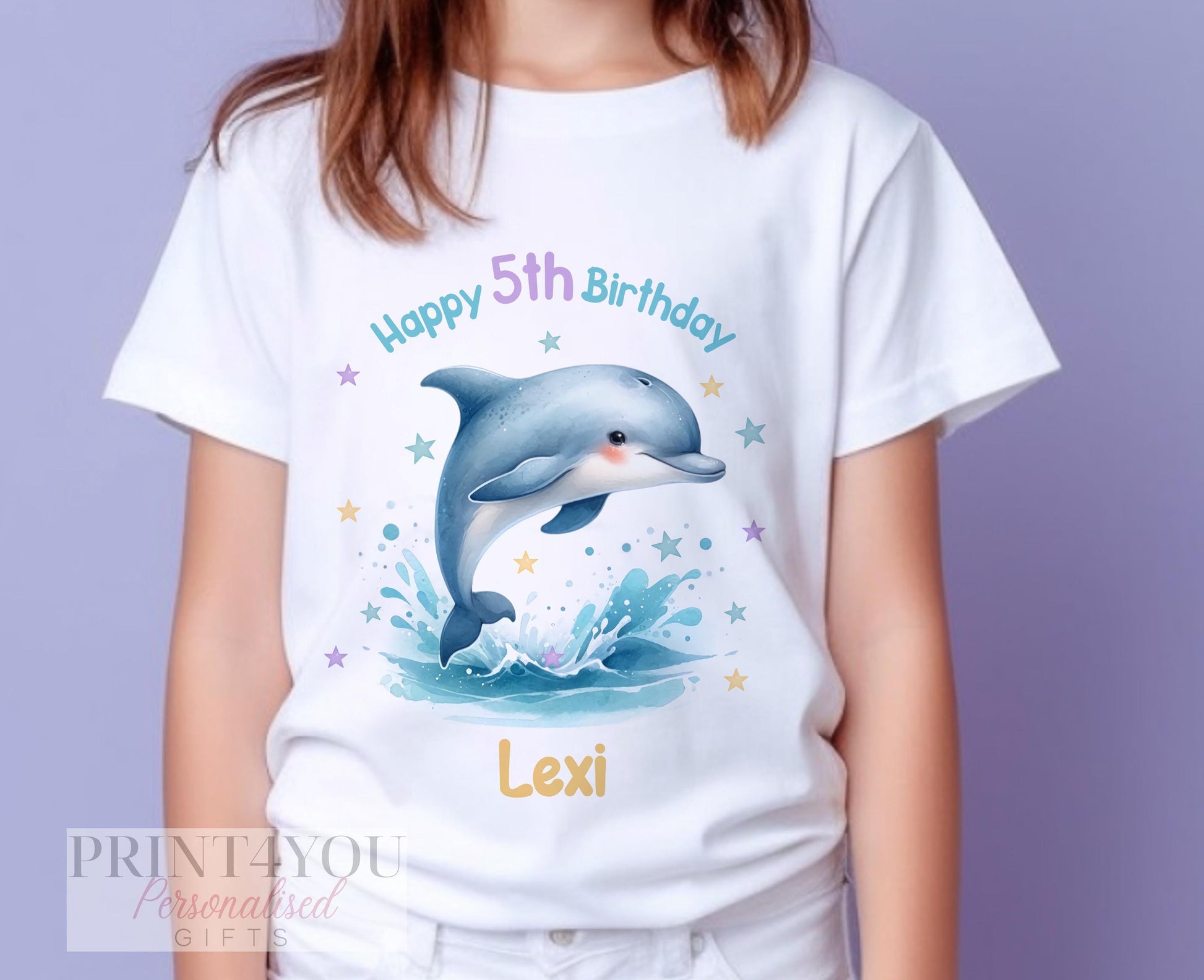 Personalised Dolphin Birthday T – Shirt – Custom Name & Number Kids Party Tee - 6-12 months