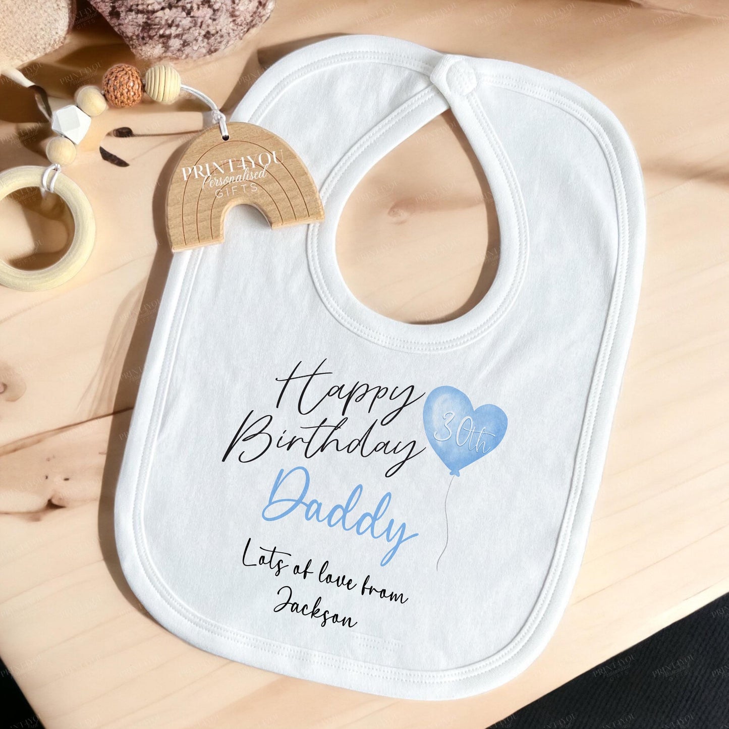 Personalised elephant Happy Birthday Daddy vest laid flat to show the full print and sizing.