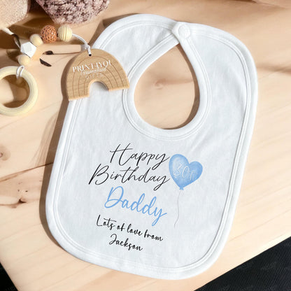 Personalised elephant Happy Birthday Daddy vest laid flat to show the full print and sizing.