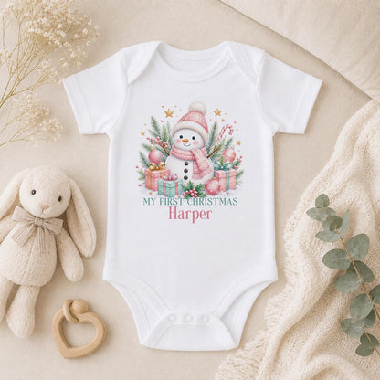 Personalised First Christmas Outfit, Snowman Baby Vest 2026 Gift