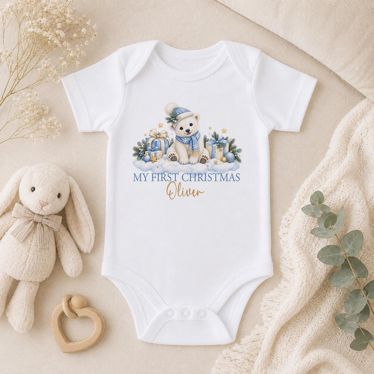 Personalised First Christmas Outfit, Polar Bear Baby Vest 2026