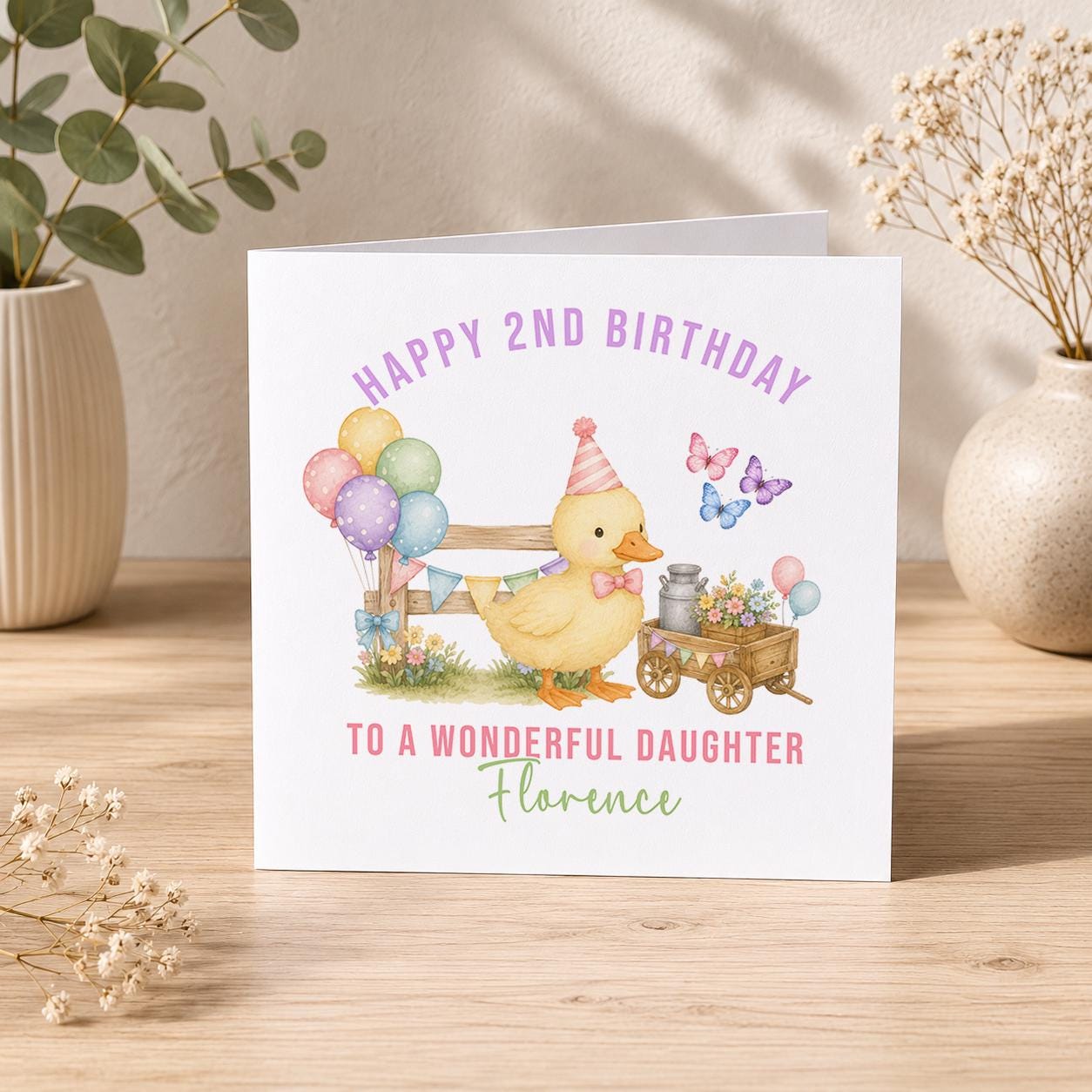 Inside page of the personalised duck birthday card, available blank or printed with your own message.