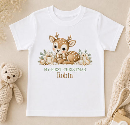Personalised Baby Christmas Outfit, 2026 Reindeer Sleepsuit, Bib