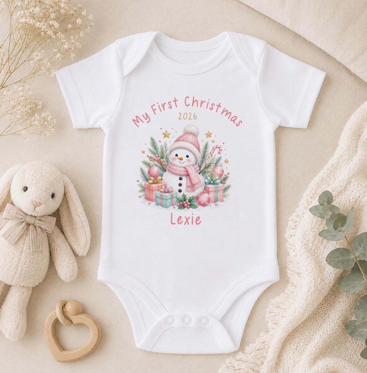 Personalised Baby Christmas Outfit - Snowman, First Christmas 2026