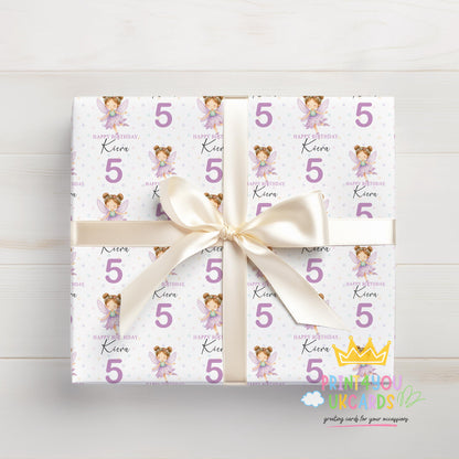 Personalised fairy birthday wrapping paper printed to order