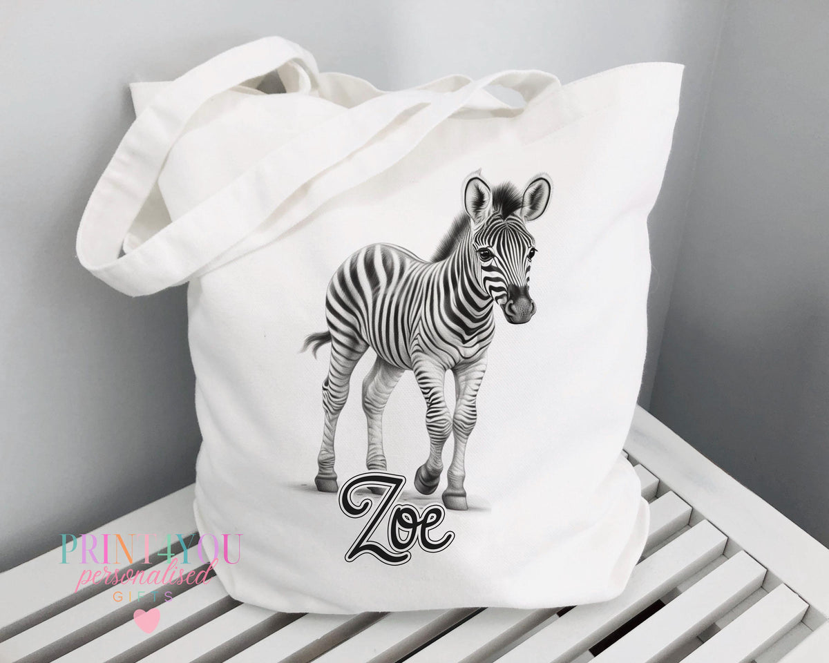 Personalised white cotton tote bag with Highland Cow print and custom name, countryside gift