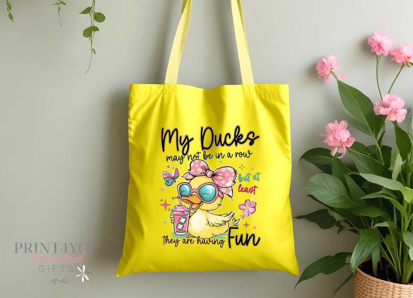 Personalised Duck Tote Bag – 'My Ducks Aren't In A Row' Funny Custom Gift
