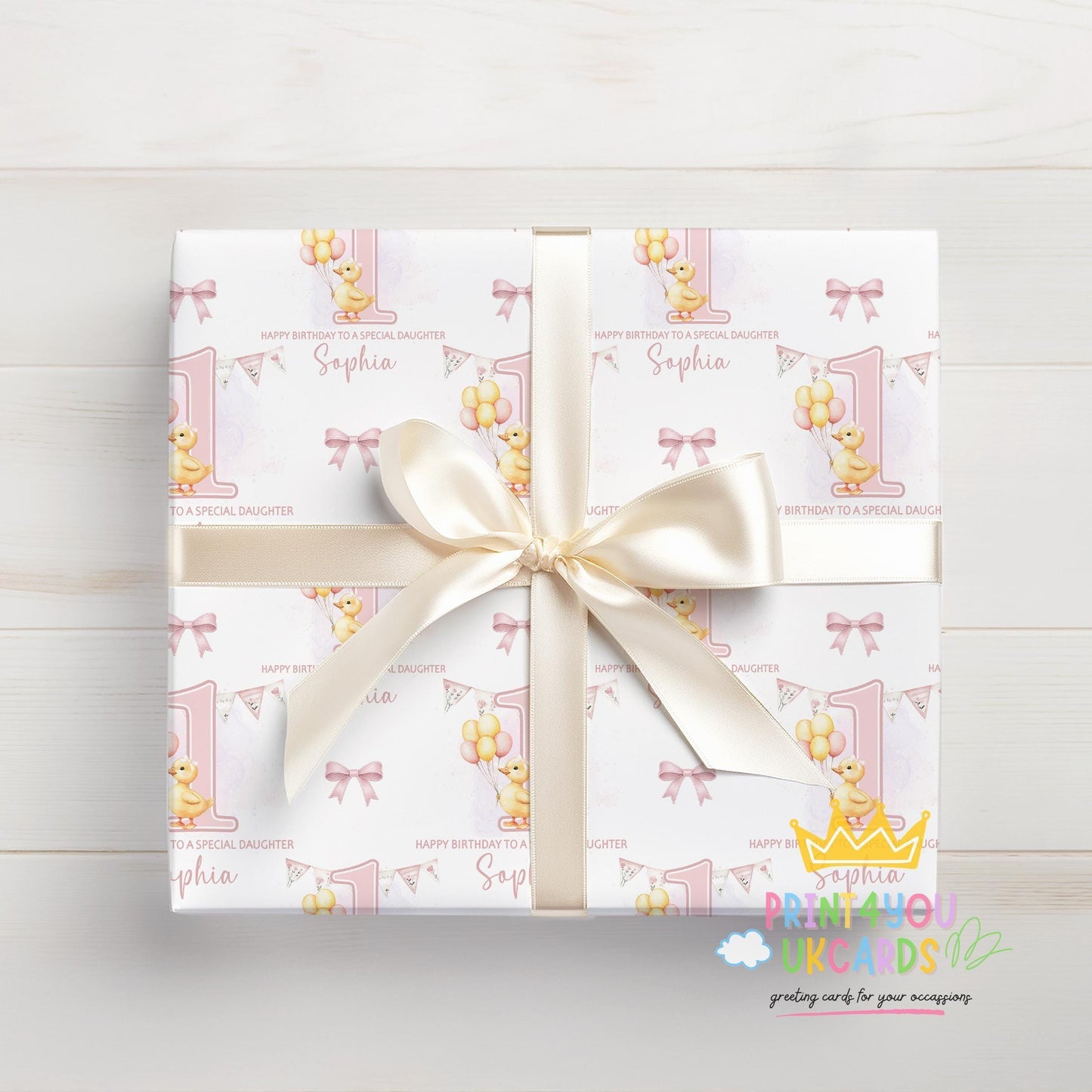 Illustrated graphic explaining standard Royal Mail Tracked 48 delivery for this personalised wrapping paper.