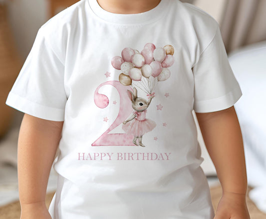 First Birthday T – Shirt – Custom Number Birthday Celebration Shirt – Pink Bunny Cotton Tee - 6-12m