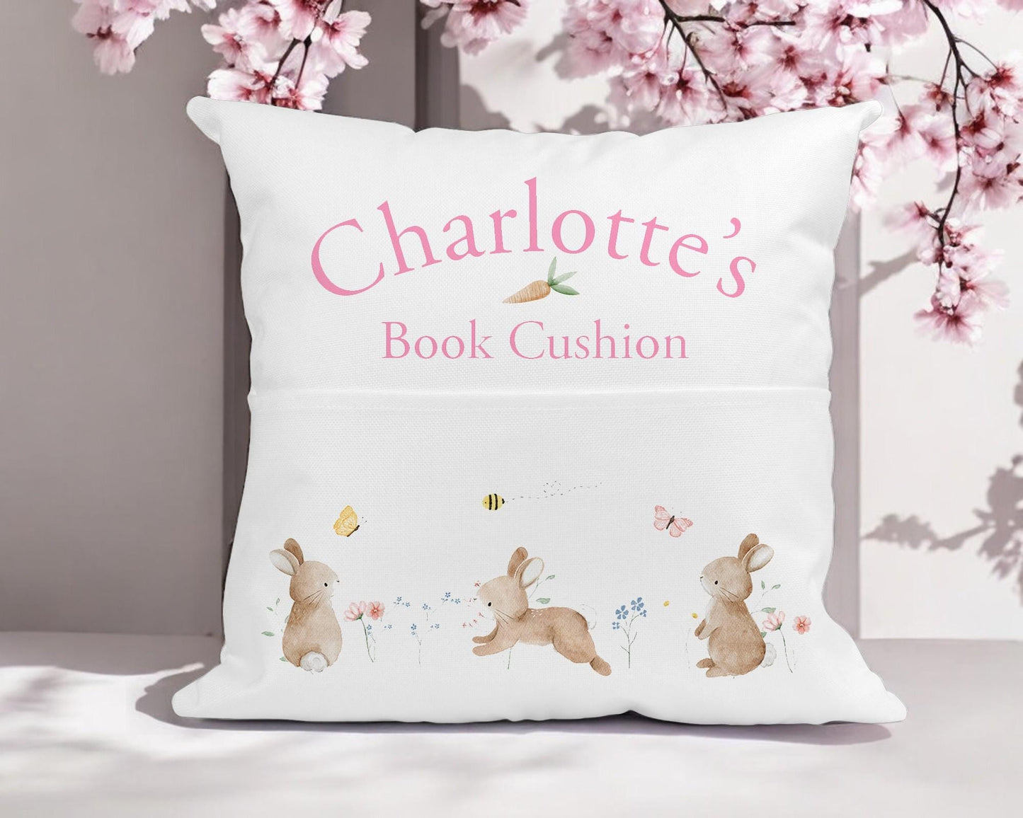 Personalised bunny cushion with soft brown velvet bunny toy included