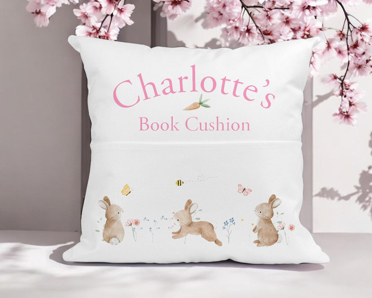 Personalised bunny cushion with soft brown velvet bunny toy included