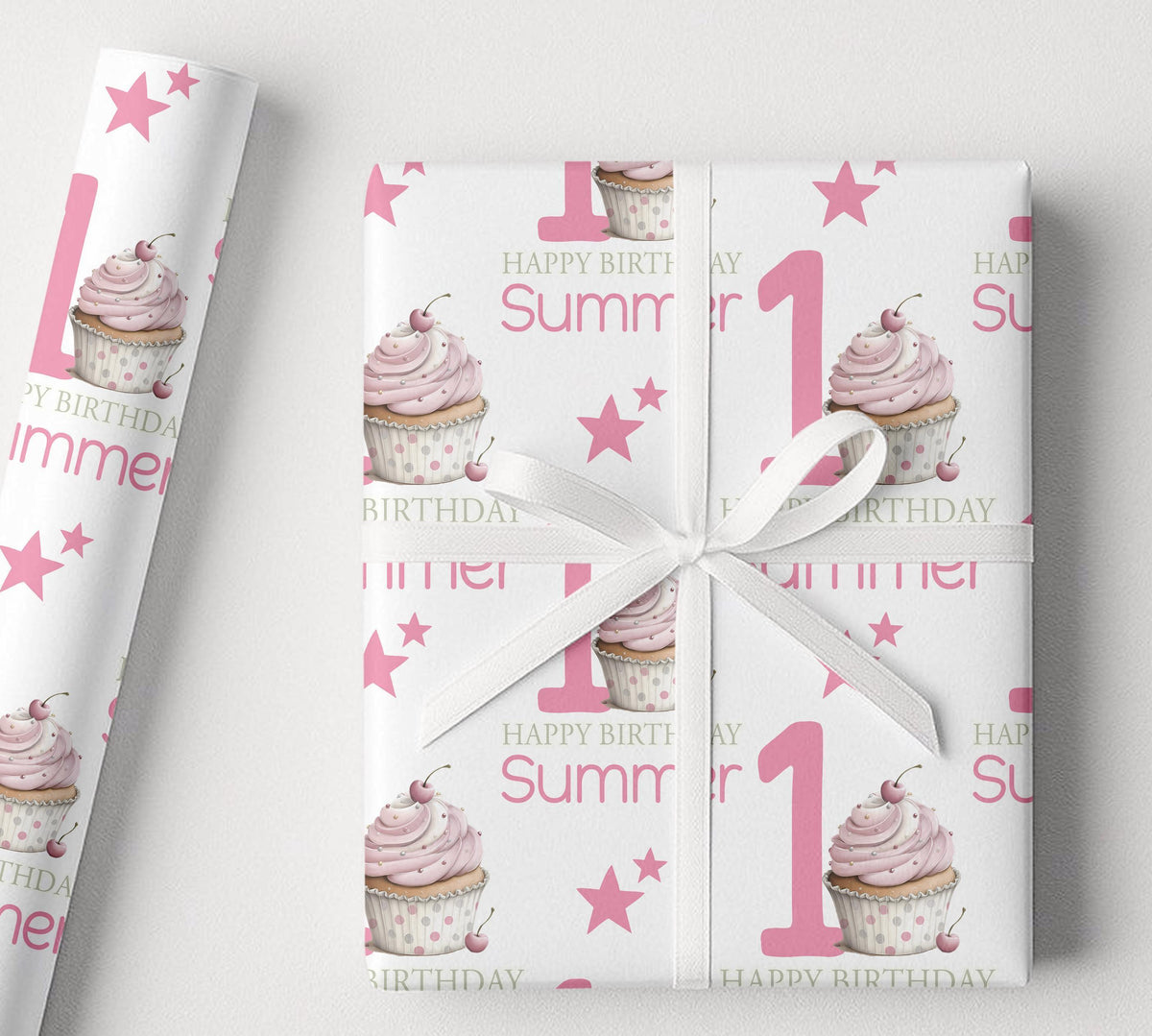 Close-up detail of the cupcake print pattern