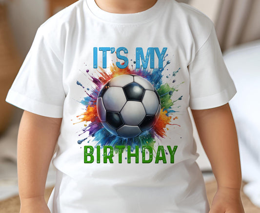 Football Birthday T – Shirt – Soft Cotton Kids Party Shirt – Custom DTG Printed - 6-12m