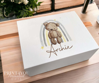 Personalised brown teddy bear magnetic gift box, medium size 16x20x8cm
