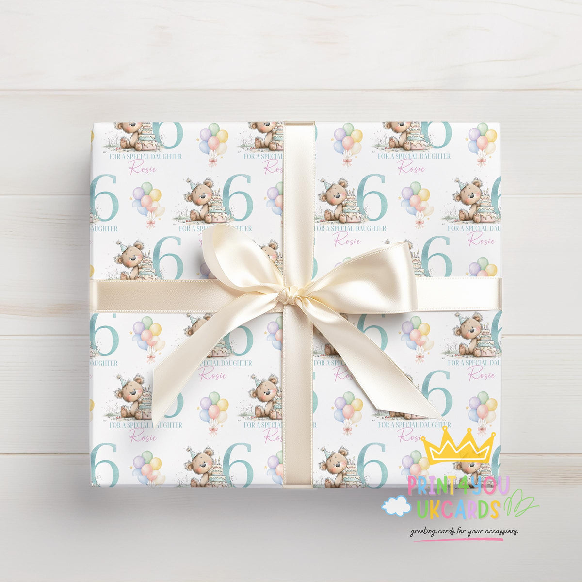 Printed birthday wrapping paper shown as wrapping paper