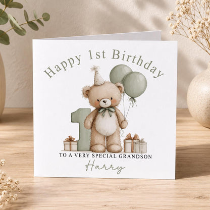 Second view of the personalised teddy bear 1st birthday card design