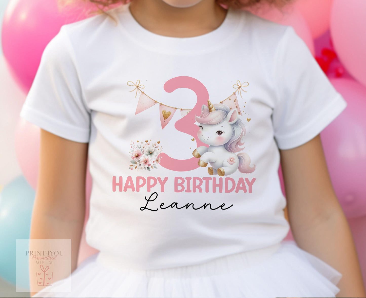 Personalised Unicorn Birthday T – Shirt – Custom Name, Large Number, Soft Cotton Tee - 6-12 months