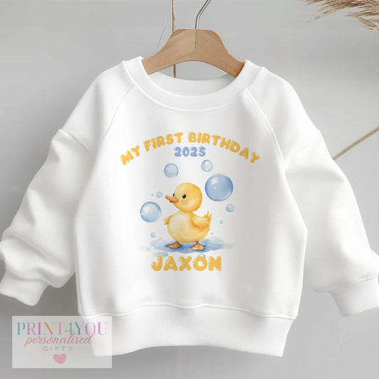 Personalised Birthday Sweatshirt – Cute Duck Design Kids Birthday Jumper - 6-12m