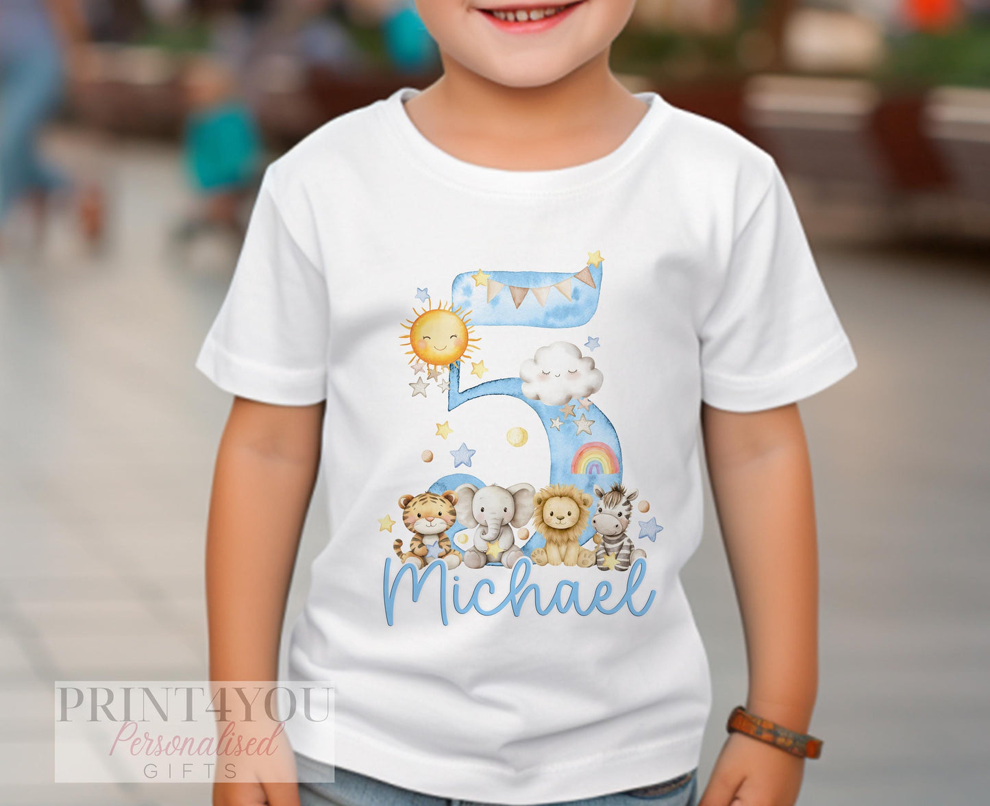Back view of the personalised safari birthday t-shirt