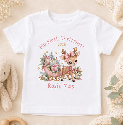 Personalised Baby Christmas Outfit - Deer Sleigh, First Christmas 2026