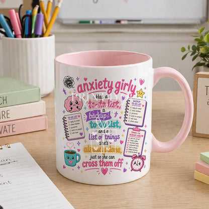 Pink ceramic mug printed with a funny overthinker design, personalised with a name