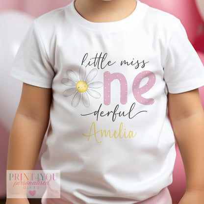 Personalised Little Miss One-derful daisy vest, printed with your baby girl's name.