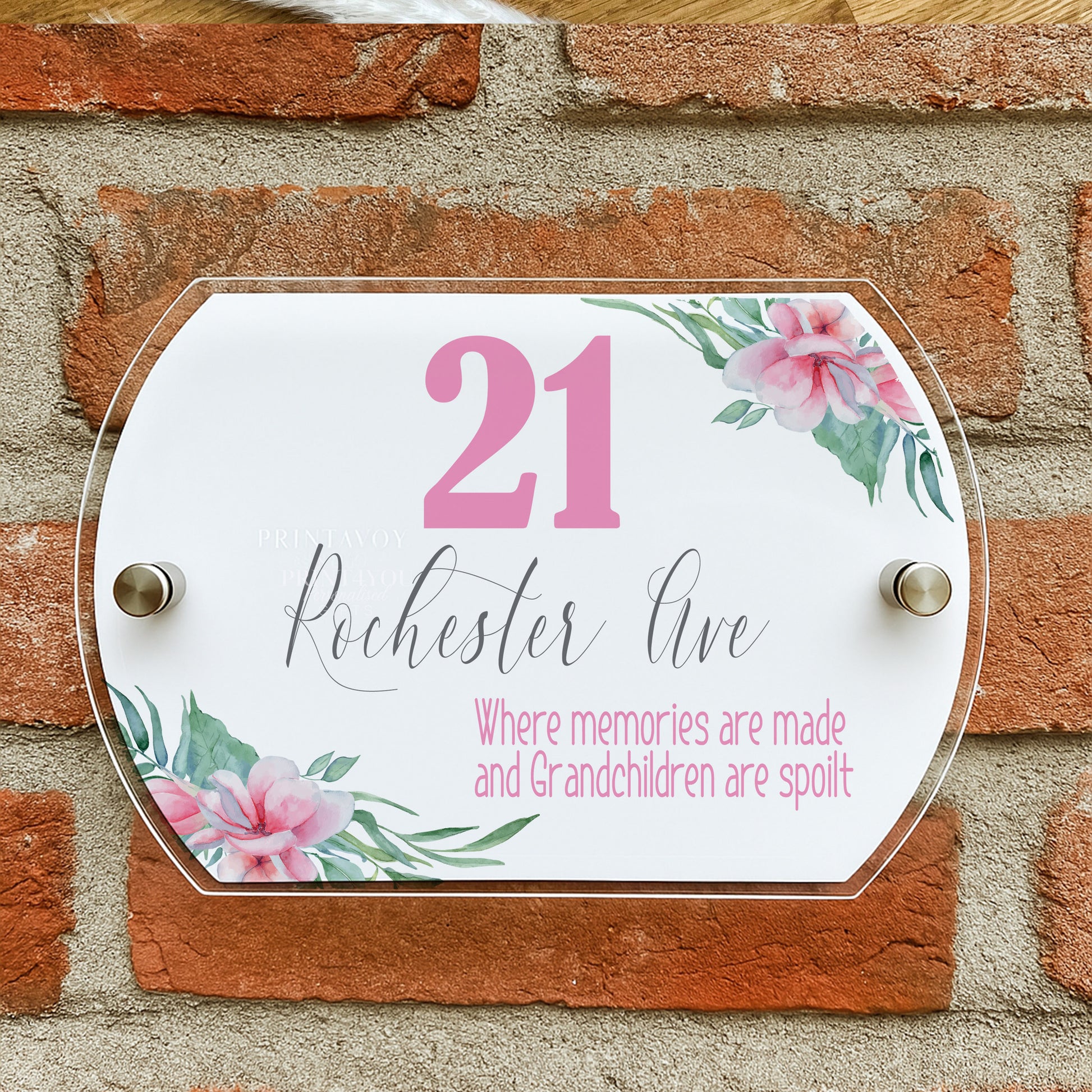 Printed acrylic door plaque backplate only, floral design with grandchildren message