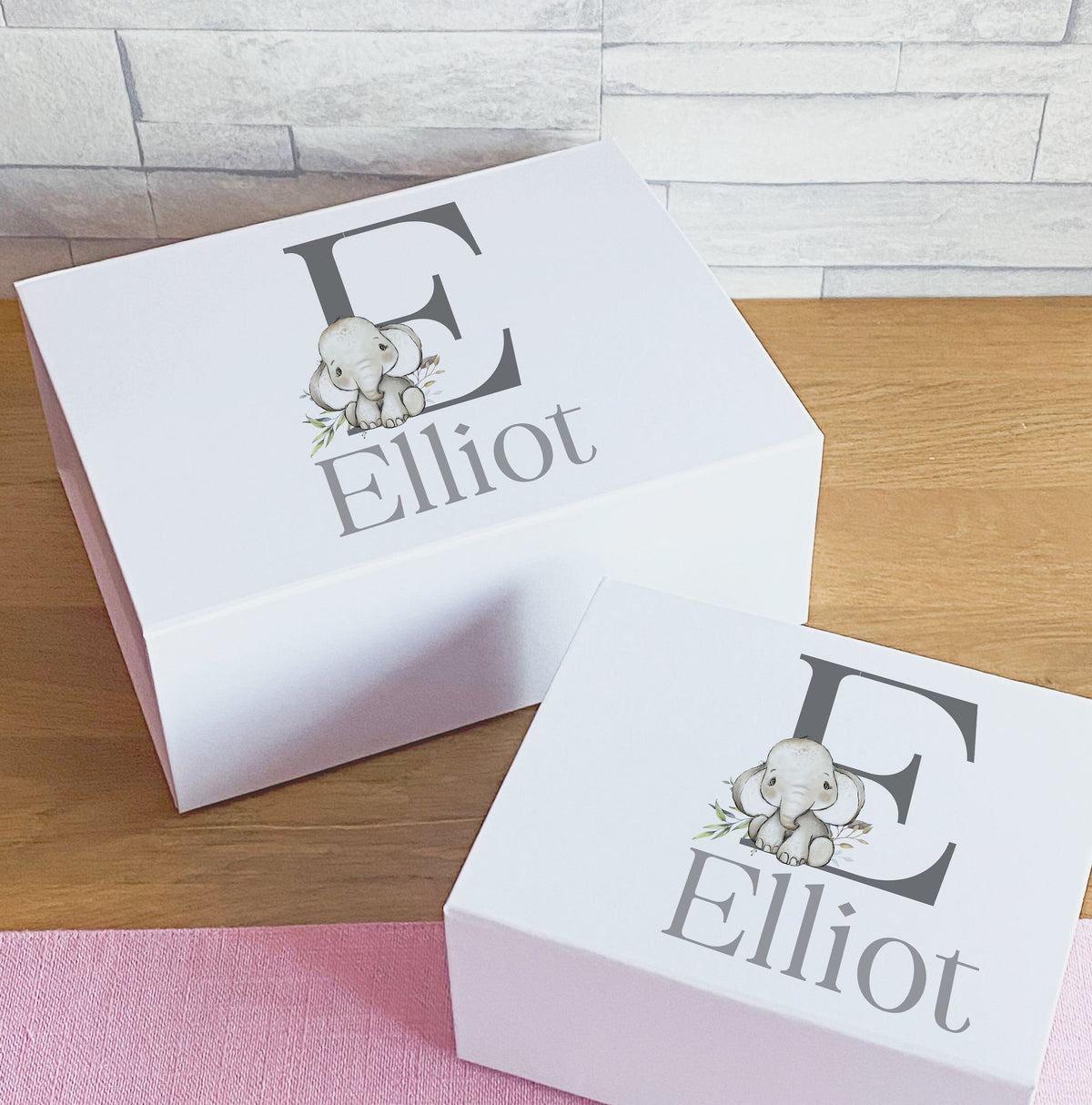 Personalised safari elephant alphabet magnetic gift box, medium size 16x20x8cm