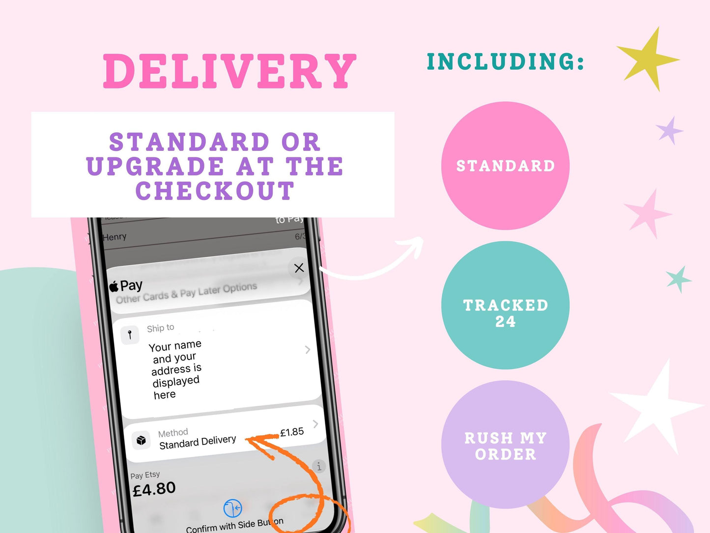 Delivery options available at the checkout including standard, Tracked 24 and Rush My Order