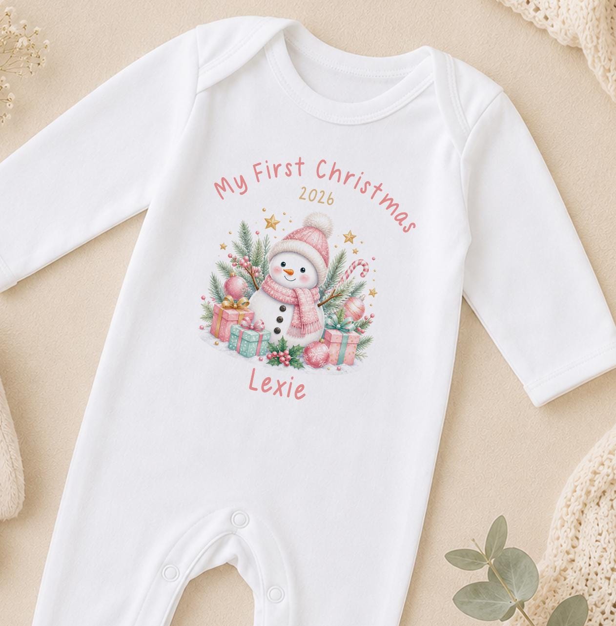 Personalised Baby Christmas Outfit - Snowman, First Christmas 2026
