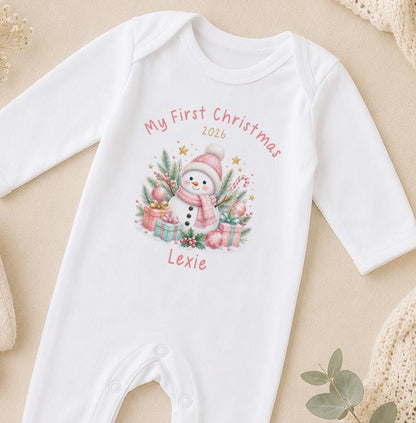 Personalised Baby Christmas Outfit - Snowman, First Christmas 2026