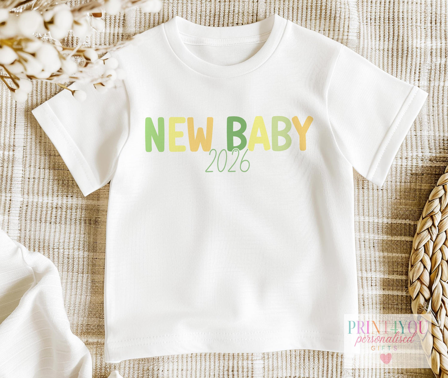 Personalised New Baby Outfit – Soft Cotton Sleepsuit, Vest & Matching Sibling T-Shirt