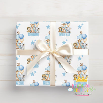 Printed birthday wrapping paper shown as wrapping paper