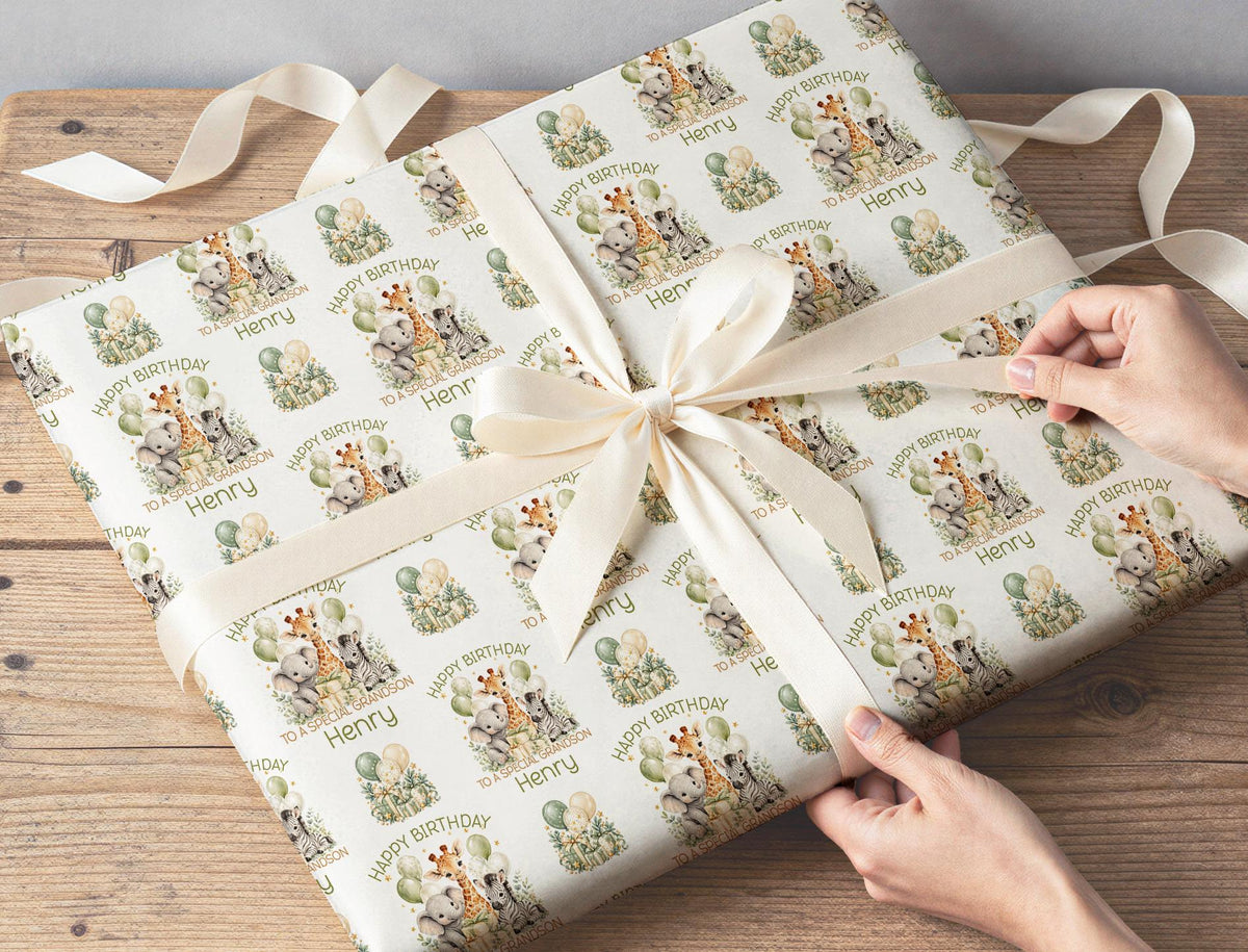 Personalised Birthday Wrapping Paper, Safari Animals Wrap