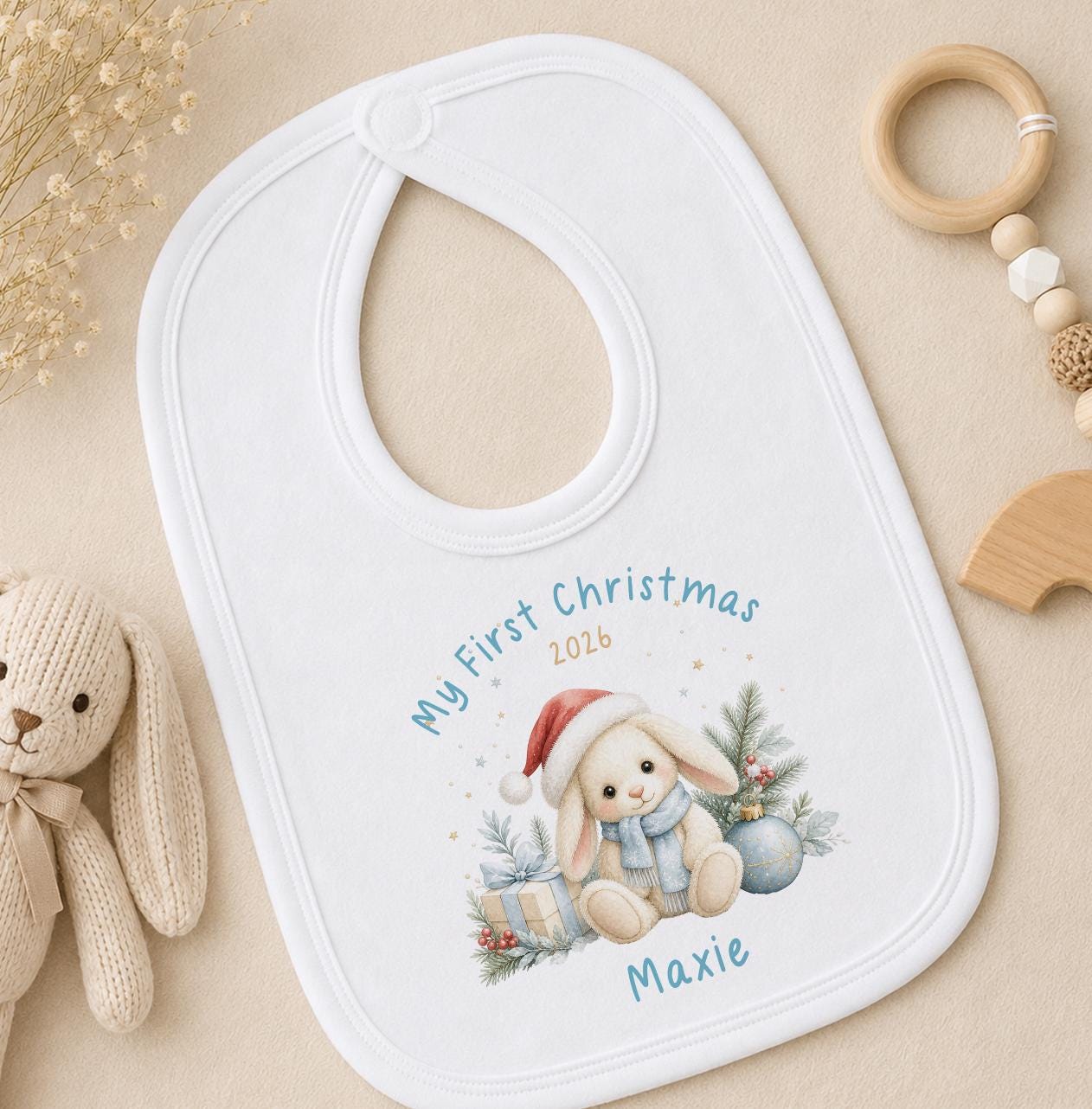 Personalised Baby Christmas Outfit - Bunny Santa Hat, First Christmas 2026