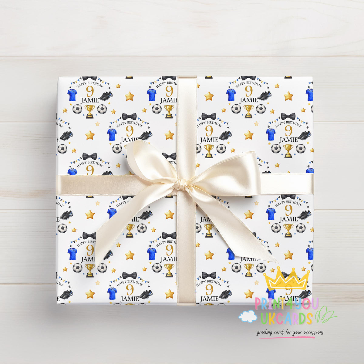Personalised football birthday wrapping paper printed to order