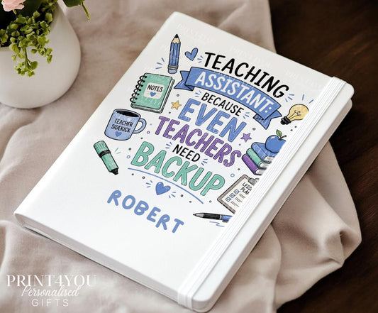 Personalised A5 notebook with a PU leather cover, printed with a name on the front.