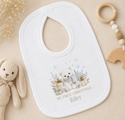 Personalised Baby Christmas Outfit, Polar Bear 2026 Sleepsuit, Bib