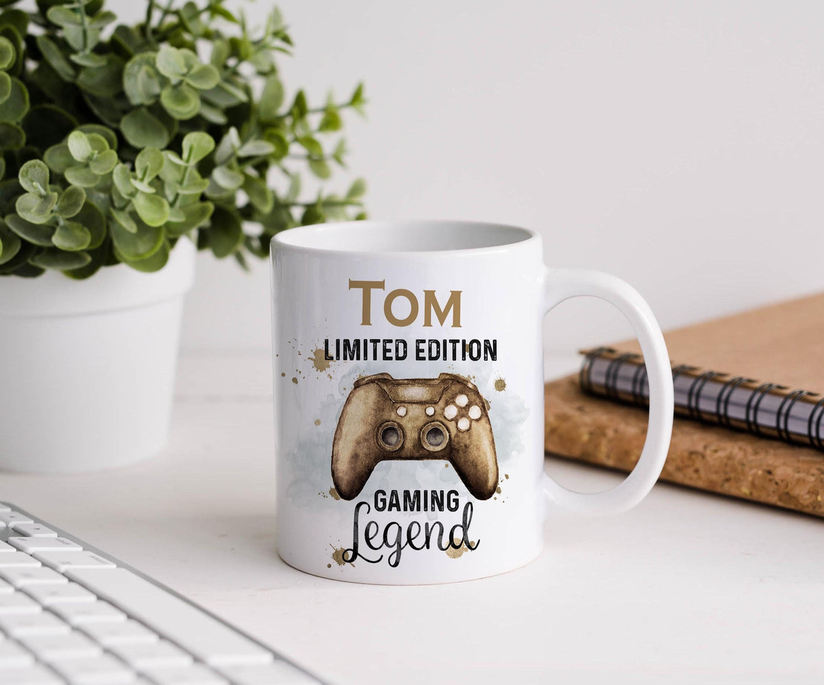 Personalised gaming controller mug shown with an alternative handle colour