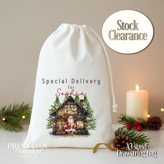 Personalised Christmas Drawstring Bag – Santa Gift Bag A3 – Eco – Friendly Reusable Festive Sack