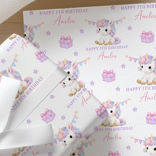 Printed unicorn wrapping shown as wrapping paper