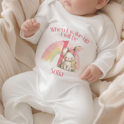 Girl 1st Birthday Outfit – Personalised Rainbow Bunny Shirt For Baby Girl