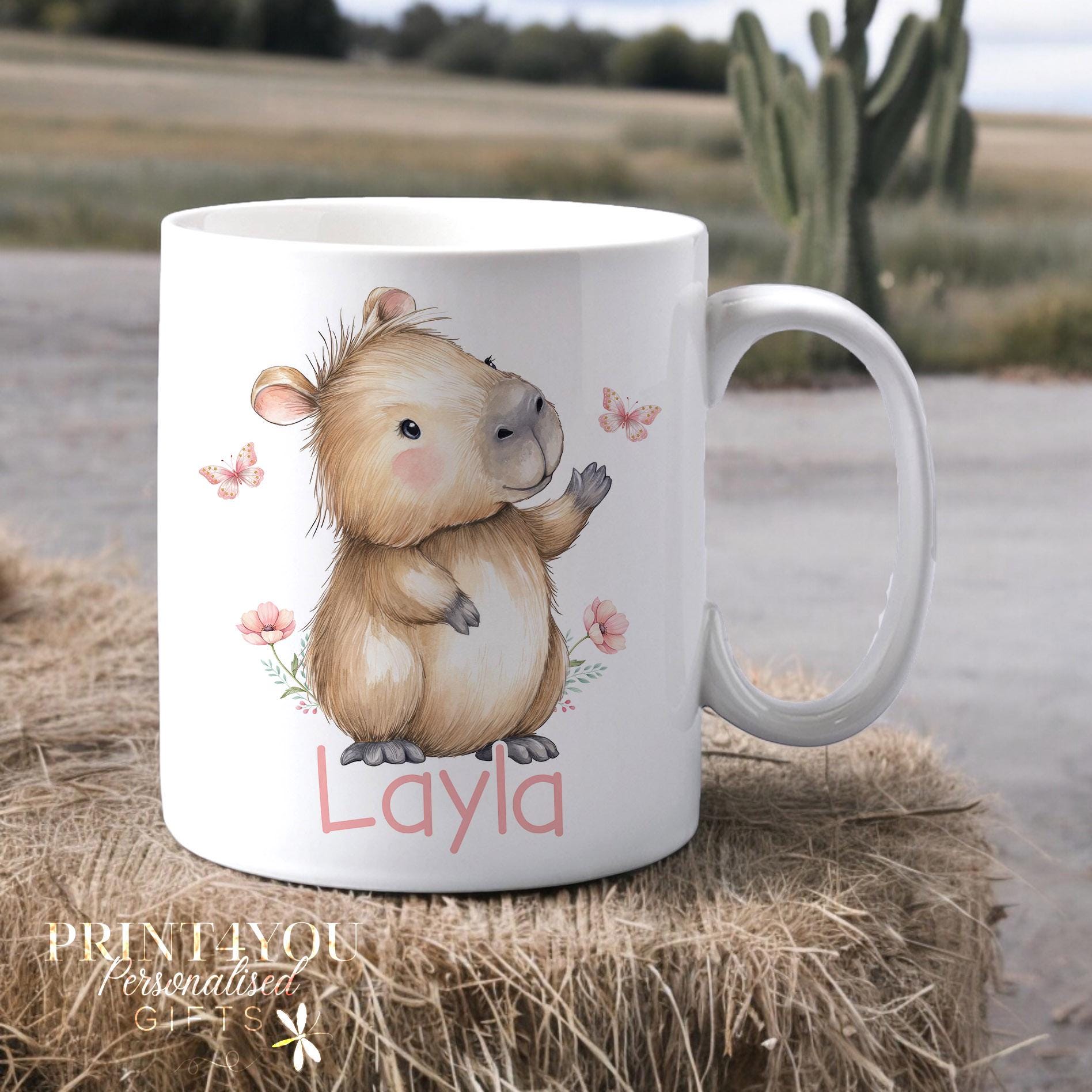 Personalised Capybara Mug – Custom Name Kids Ceramic Mug – Cute Animal Gift