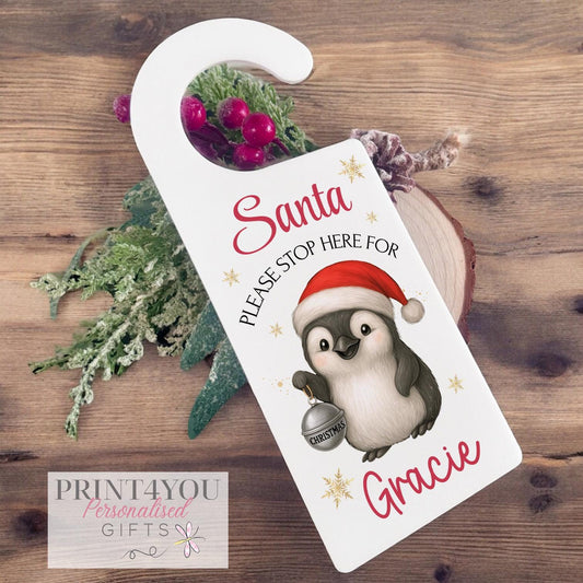 Santa Stop Here Door Hanger – Personalised Christmas Eve Decoration – Acrylic Sign