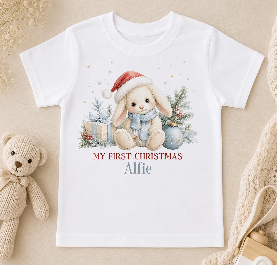 Personalised First Christmas Outfit 2026, Bunny, Neutral Baby Gift